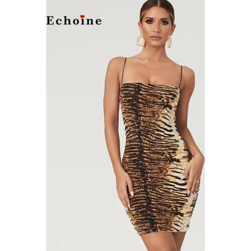Women Spaghetti Strapless Dress Sleeveless Leopard Tiger Print Sexy Slim Street Lady Glamorous Vestidos Midi Party Club Clothes