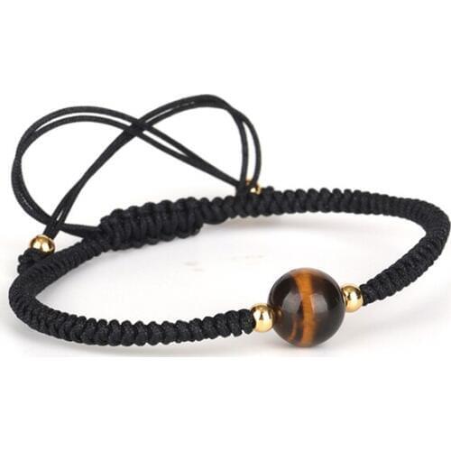 Gold Color Spacer Semiprecious Stone Tiger Eye Charm Connector Spacer Black Rope Lucky Knots Adjustable Macrame Unisex Bracelets