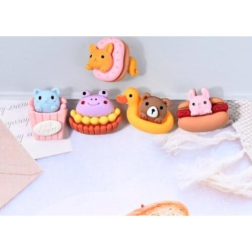 10Pcs Cute Rabbit Hamburger Frog Cake Flatback Resin Cabochons Scrapbook Craft DIY Embellishments Jewelry Making Accessories