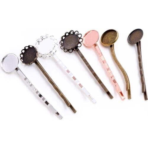 12mm 10pcs Bright Silver Plated Bronze Rose Gold Rhodium Copper Material Hairpin Hair Clips Hairpin Base Setting Cabochon Cameo