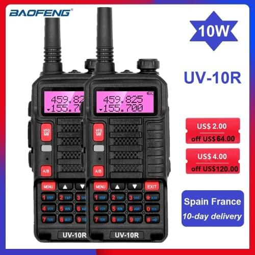 2PCS BAOFENG UV-10R 10W Walkie Talkies Update UV-5R Ham Radio Transceiver VHF/UHF BF UV10R USB Charging Portable 2 Way Radio