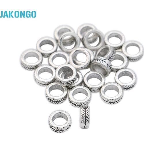 40pcs Antique Silver Plated Round Spacer Beads for European Bracelet Loose Beads Jewelry Making Accessories DIY Craft 7x4mm