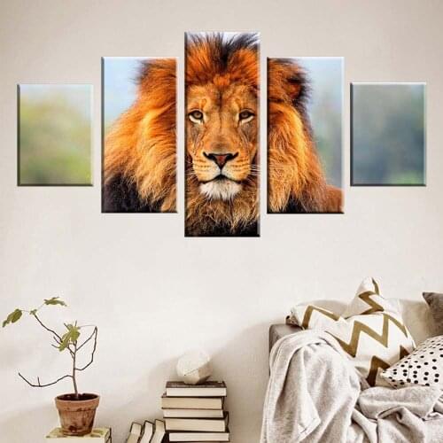 Animal Lion HD Printed Modular Canvas Picture 5 Pieces Painting Framework Wall Art Poster Home Modern For Living Room Decoratio