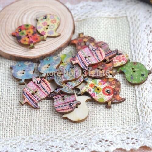2 Holes Mixed bird painted natural decorative Wooden buttons For Sewing Scrapbooking Crafts 50pcs 26x30mm YF5410-3X