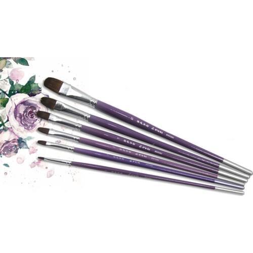 6pcs/Set,purple birch Wood weasel hair gouache watercolor painting brushes acrylic brush Art for Supplies Stationery