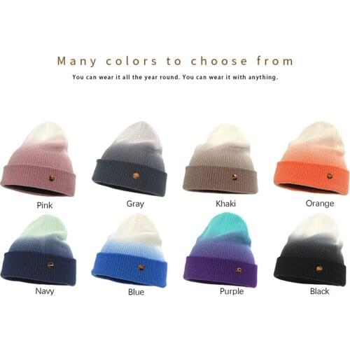 8PCS Knitted Keep Warm Winter Hat Streetwear Balaclava Solid Polyester Gradient Ramp Bucket Hats for Women Sombreros De Mujer
