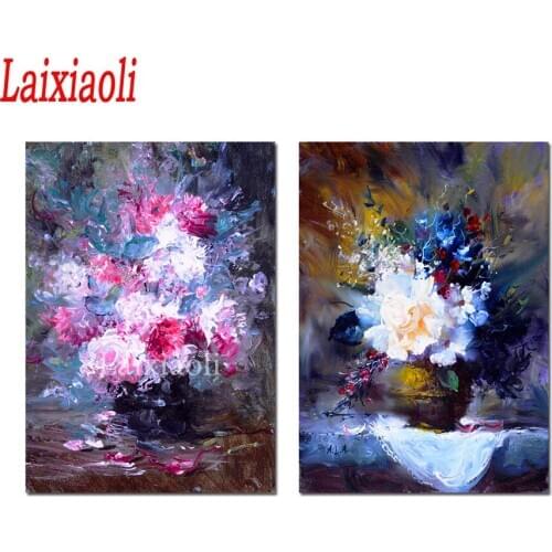 Colorful Abstract Peony Flowers DIY Diamond Embroidery 2 Pieces Diamond round 5D Full square mosaic Diamond painting kits decor