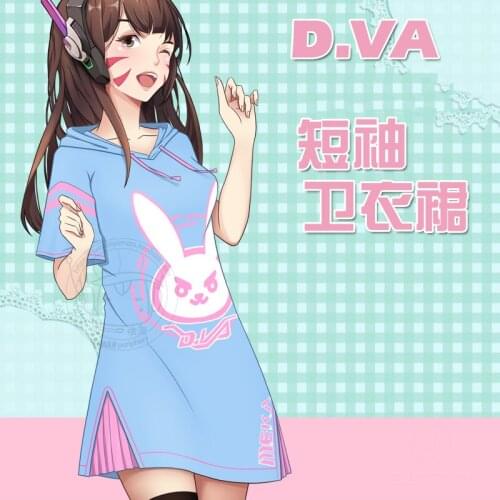 [Stock]The Game OW D.VA Rabbit Hoodie Dress Summer Cotton T-shirt Animation M-L Cosplay Costume LovelyTop New 2017 Free Shipping