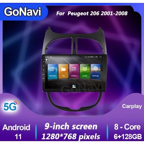 GoNavi Android 11 Car Radio For Peugeot 206 Auto Central Multimedi Gps Navigation bluetooth Dvd Player tonch screen 2001-2008
