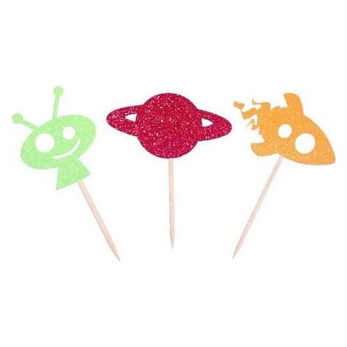 Glitter Outer Space aliens birthday cupcake toppers wedding Halloween baby shower doughnut food treats picks party decorations