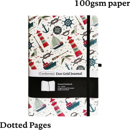 Sail A5 Dotted Notebook Dot Grid Journal Lighthouse Hard Cover Elastic Band Travel Diary Planner