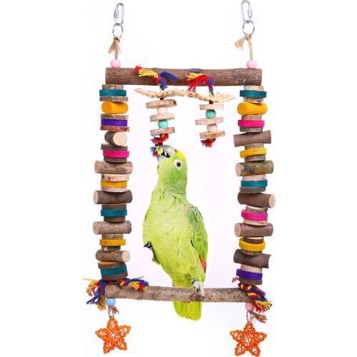 Bird Wooden Cotton Rope Chew Small Medium Large Parrots Metal Hook to Easily Place onto the Bird Cage or Bird Stand Playground