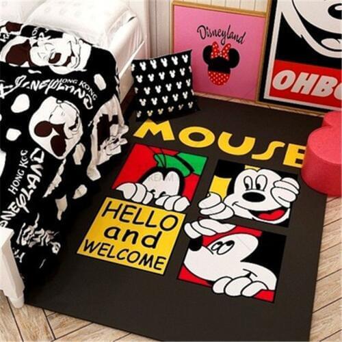 Cartoon Carpet Mickey Minnie Kids Mat Baby Playmat Bedroom Bedside Blanket Living Room Anime Machine Washable Activity Mat
