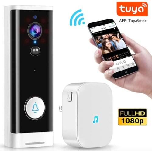 DropshipSmart Tuya Video Doorbell 1080P HD WIFI Wireless Home Camera Video Intercom Battery Door Bell 166 Degree View PIR Motion