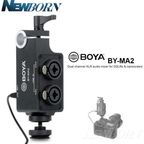 BOYA BY-MA2 Dual-Channel XLR Audio Mixer with 6.35mm input 3.5mm Jack for Canon Nikon DSLR Camcorders Wireless Microphone System