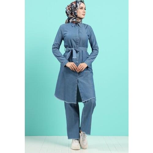 Minahill Belted Denim Tunic Pants Double Suit 2026-01 Denim Blue 2026-01