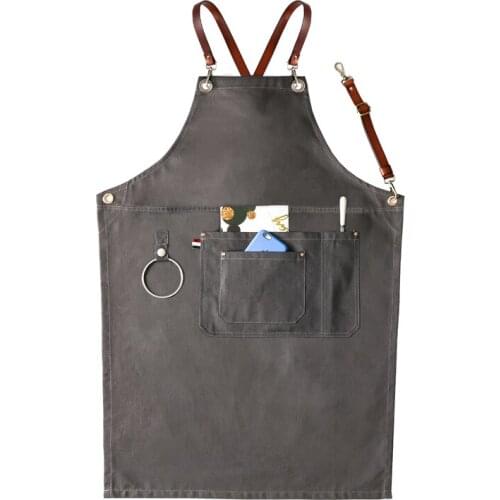 Denim apron custom logo printing floral barista tea shop restaurant Korean fashion work clothes