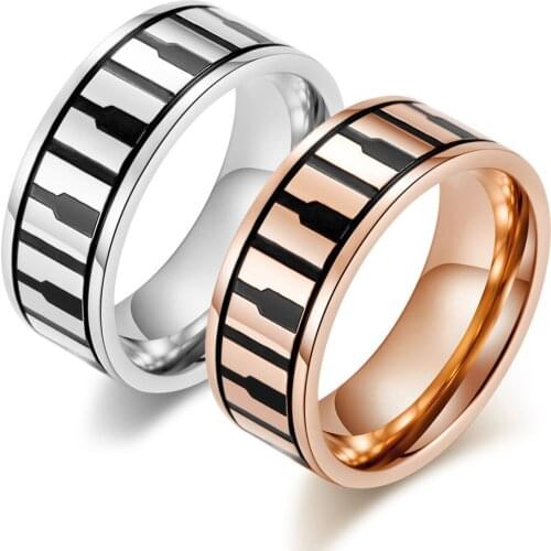 Elegant Piano Keys Black And White Keyboard Rings for Lover Unique Rose Gold Color Womens Finger Rings Jewelry Accessories anel
