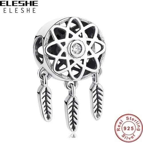 ELESHE Wholesale Dreamcatcher Charm 925 Sterling Silver with CZ Bead Fit Original Charm Bracelets for Women DIY Jewelry