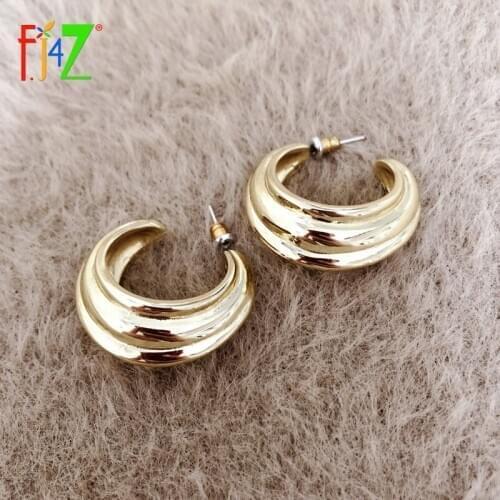 F.J4Z Hot Chic Earrings for Women Fashion Golden Alloy C Hoop Earring Minimalist Ladies Anti-allergy Ear Jewelry Gifts Dropship