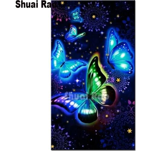 Fluorescent butterflies cross stitch 5d handmade diamond painting full square drill rhinestones of picture diamond embroidery