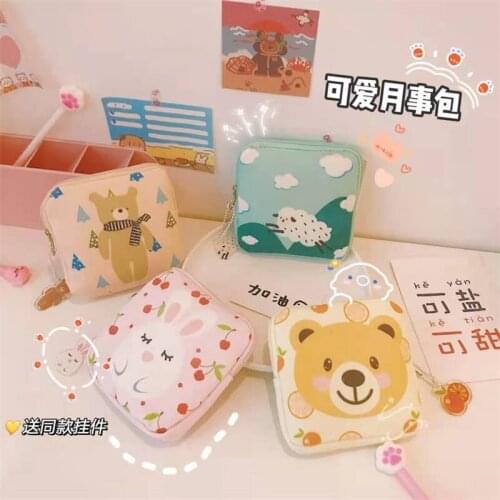 W&G INS Cute Cartoon Girl Sanitary Pad Portable Canvas Bag Large Capacity Change Animal Kawaii Storage Bag 2021 New