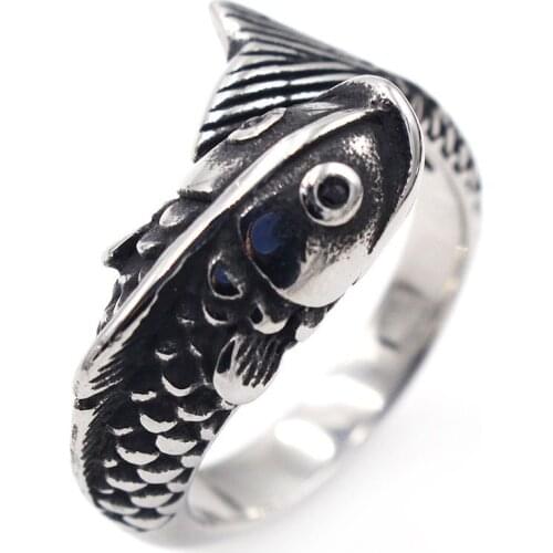 AsJerlya New Fashion Punk Gothic Cyprinoid Rings For Men Stainless Steel Biker Rings Кольцо Мужское Punk Titanium Steel Vintage