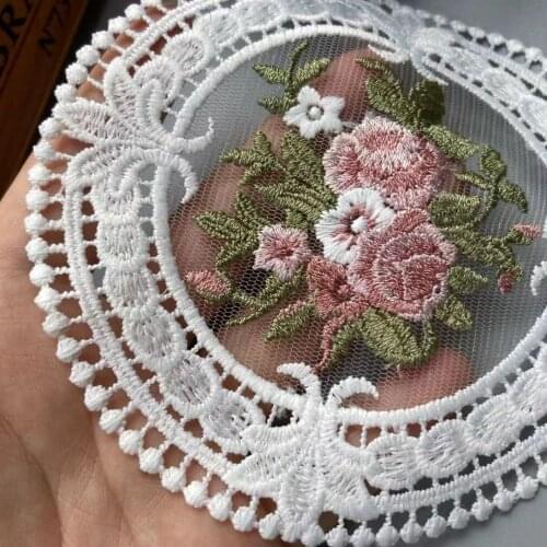 12*12 cm Lace Flower White Applique Ribbon Trim for Sofa Curtain Towel Bed Cover Trimmings Home Textiles DIY Polyester Mesh New
