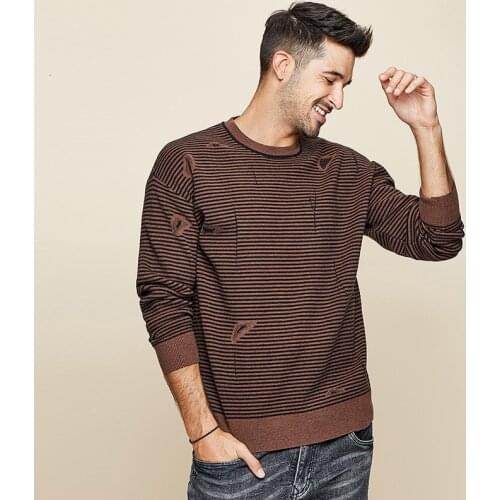 KUEGOU 2020 Autumn Striped Red Pattern Sweater Men Pullover Casual Jumper For Male Brand Knitted Korean New Style Clothes 12508