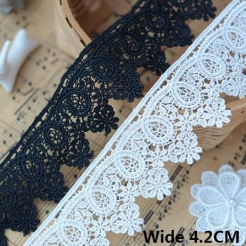 4.2CM Wide Exquisite White Black Embroidery Ribbon Water Soluble Lace Edge Trim Dress Guipure Sewing DIY Curtains Craft Supplies