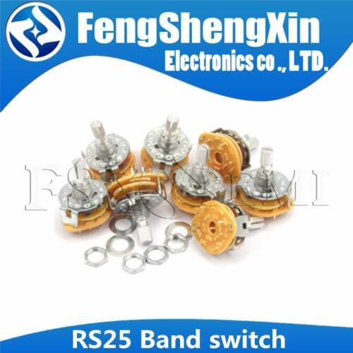 2PCS New RS25 Band switch 2P4T 2P5T 2P6T 3P3T 3P4T Mount Rotary Switch Selector Band 2 Pole 5 Position Knob Switch Band Switches