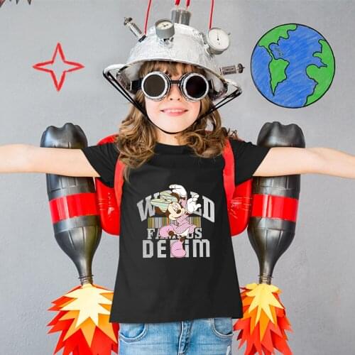 Summer New Kids T-shirts Kawaii Disney Minnie Series Cartoon Printing Black Tees Fashion Trend Harajuku Outdoor Casual Style Top