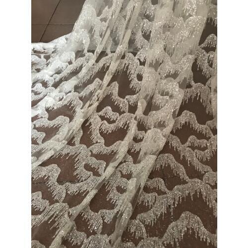 Best Selling African Lace Fabric Nigerian French Fabric High Quality SYJ-101411 Glued glitter sequins Tulle Lace Fabric
