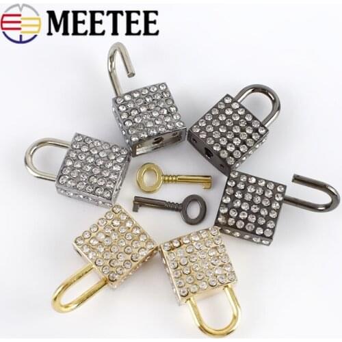 Meetee 2/5/10pcs 23*36mm Metal Rhinestone Square Lock Clasp Buckle DIY Luggage Bag Decorative Padlock Hardware Craft Accessories