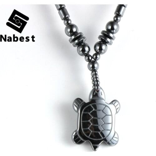 Men Women Natural Hematite Tortoise Animal Pendant Necklace Healing Energy Beaded Choker Clavicle Chain Strand Necklaces Jewelry