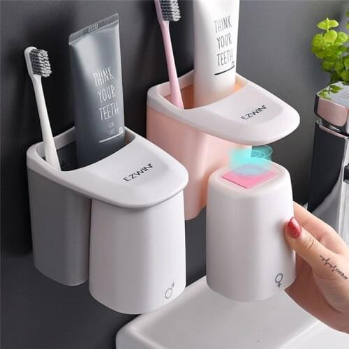 Bathroom Accessories Set Automatic Magnetic Suction Cup Toothbrush Holder Brushing Cup Shelf Racks Wall Mount Rack Dropship