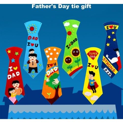 Multiple Designs 1 Set Universal Fathers Day Dad Tie Fabric Craft Kit Handmade Kids Fabric Handcraft Decorative for Daddy
