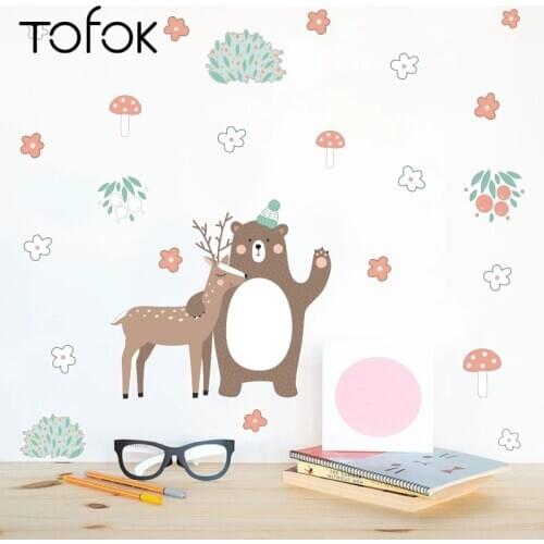 Tofok DIY Nordic Animal Elk Bear Children Room Decoration Sticker Winter Snow Style Living Room Study Mural Decals for Window