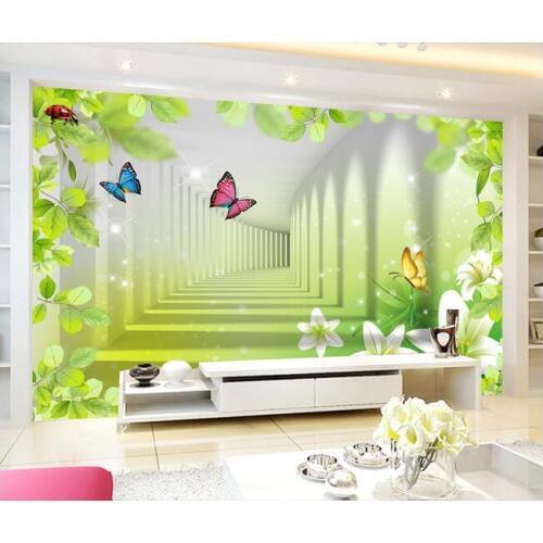 3d wallpaper custom mural non-woven 3d room wallpaper 3D TV backdrop green leaf lily butterfly photo 3d wall murals wallpaper