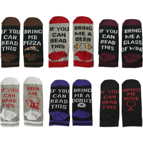 Fashion if you can read this socks Crazy Women Pizza Beer Wine Socks Coffee Donut Pizza Socks Men Humor Funny Novelty Sock xmas