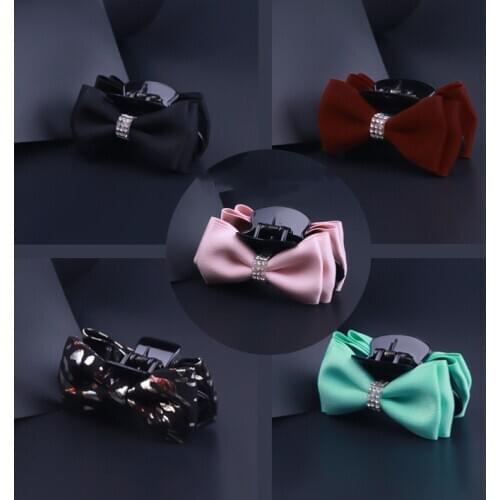New Fashion Rhinestones cloth Simple bow ribbon fabric 8cm clip Bangs Hairgrip Women girl Barrette Hair Accessories Headdress