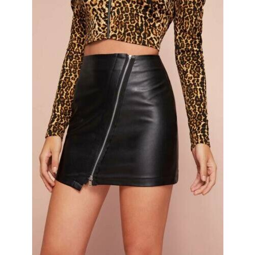 HOT Women Front Zipper Leather High Waist Bodycon Bust Mini Skirt Clubwear Party