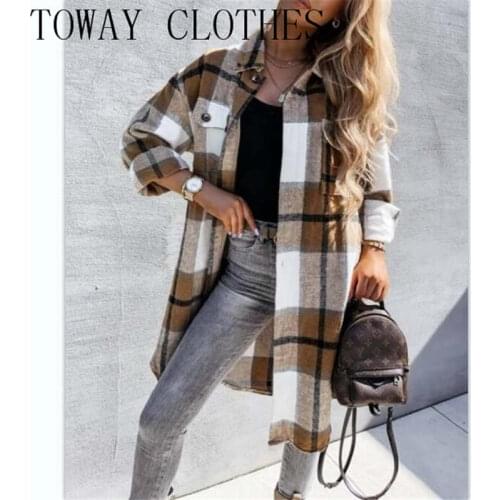 Turn-down Collar Long Sleeve Plaid Flap Detail Drop Shoulder Button Up Coat Casual Oversized Shirt