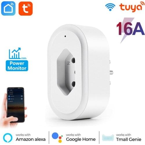 Smart Home Plug Wifi Connected Socket With Timer Brazil Adapter Outlet Tuya 16A Power Monitor Works With Alexa Google Assistant