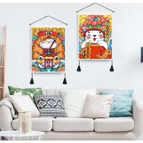 Lucky Cat Cloth Art Paintings Restaurant Hanging Flags Background Wall PaintingsLucky Cat Tapestry Sofa Hanging Tapestry