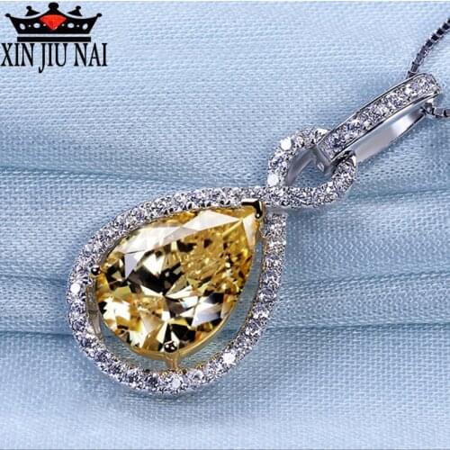 Silver 925 necklace high quality water drop yellow zircon female wedding engagement jewelry necklace gift hot item pendant