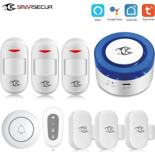 WiFi alarm system siren smart life app control compatible with Alexa Google home IP camera