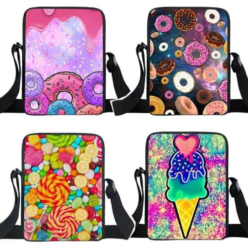 Donuts Candy Ice Cream Crossbody Bags Women Handbag Boys Ladies Shoulder Bag for Travel Teenager Girls Small Satchel Bookbag
