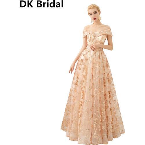 Vestidos Shiny Rose Gold Off Shoulder Quinceanera Dresses Floral Printed Ball Gown Formal Party Sweet 16 Dress 2019 Long Gowns