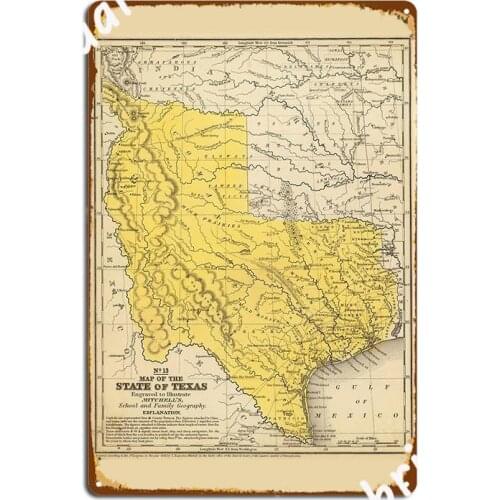 Vintage Map Of Texas 1847 Metal Plaque Poster Pub Garage Painting Décor Wall Pub Vintage Tin Sign Poster